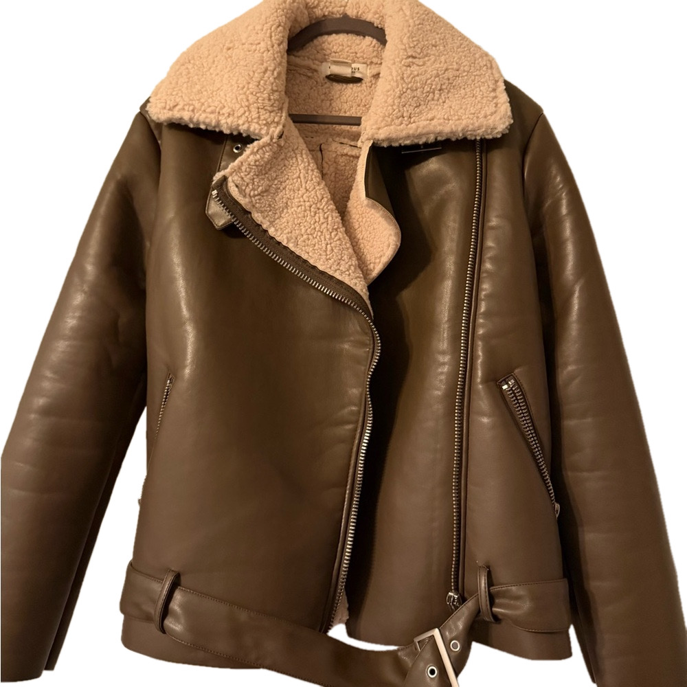 Glamorous Faux Shearling Leather Coat GUC - Picture 1 of 8